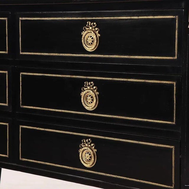 Traditional Vintage French Jansen Manner Black Lacquered Dresser For Sale - Image 3 of 5
