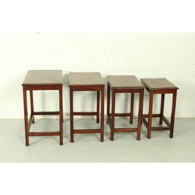 Mid-Century Modern Italian Rosewood Nesting Tables with Copper Inlay, 1950s, Set of 4 For Sale - Image 3 of 12