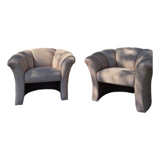 Vintage Postmodern Sculptural Lounge Chairs, Pair – Oversized Upholstered Accent Chairs For Sale