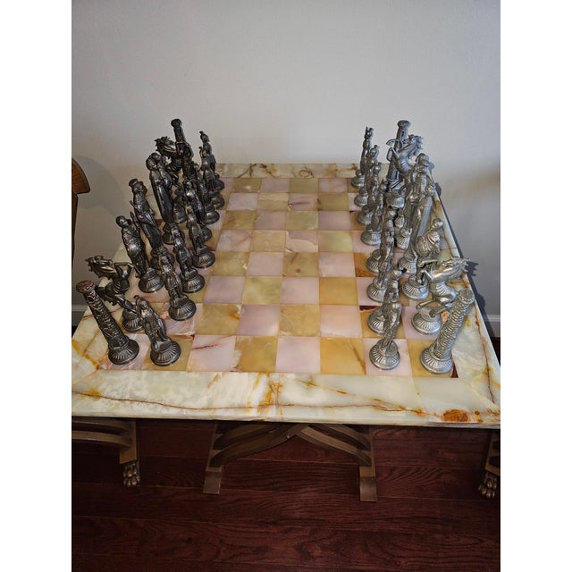 Late 20th Century Three Piece Chess Table With Marble Top & Two 19th Century Renaissance Savonarola Chairs For Sale - Image 5 of 8