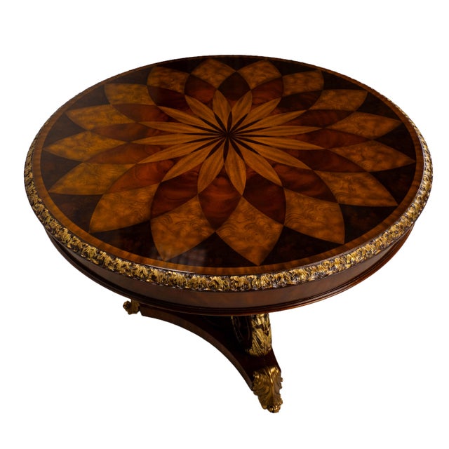 1990s Maitland Smith Spiro Inlaid Mahogany Regency Center Table 41x41" For Sale - Image 9 of 15