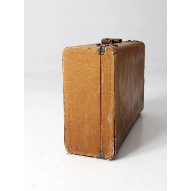 Brown Vintage Striped Suitcase For Sale - Image 8 of 11