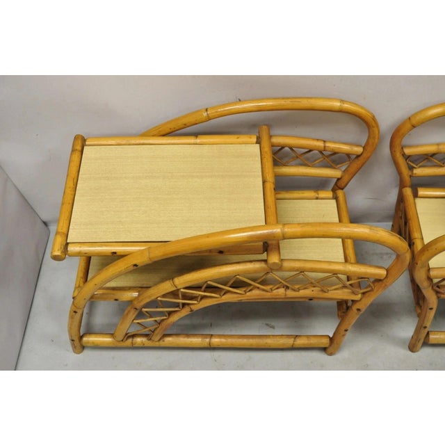 Mid 20th Century Vintage Tiki Rattan Bentwood Bamboo 2 Tier Sculptural End Tables - A Pair For Sale - Image 5 of 12