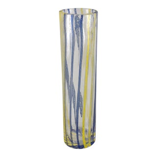 Vintage Attributed Murano Art Glass Striped Ribbon Motif Cylindrical Tube Vase For Sale