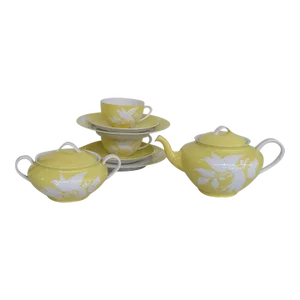 Vintage Union Czechoslovakia Birds Design Yellow Eight Piece Tea Set