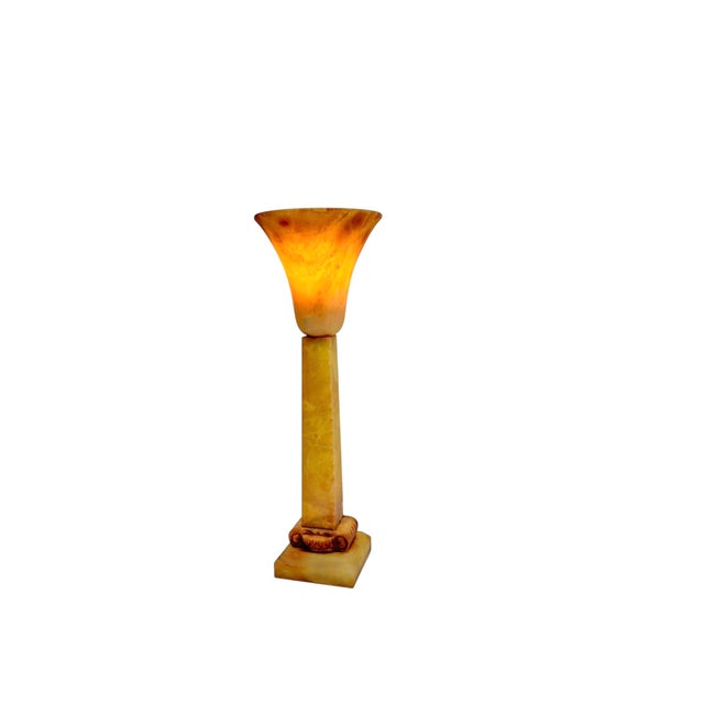 Tan Alabaster Table Lamp with Greek Column Capital from Pegasam Spain, 1970s For Sale - Image 8 of 12