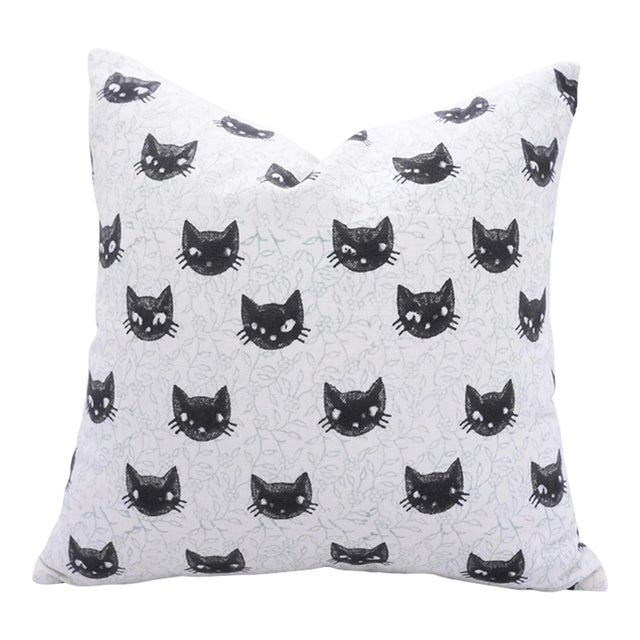 Fabdivine Halloween Cat Face Pillow Cover Artisan Cotton Cushion for Festive Home Décor Size 14x36- Kitty For Sale