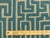 55" wide designer abstract geometric upholstery fabric in taupe and teal. Price is per yard.