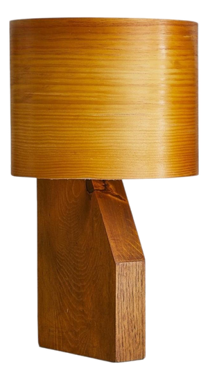 French Wooden Table Lamp with Veneer Shade, 1960s