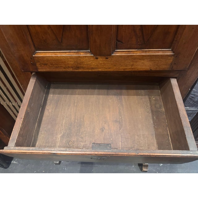 Wood Antique French Country Knotty Pine Bonnetière Armoire With Diamond Carvings, Late 18th Century For Sale - Image 7 of 11