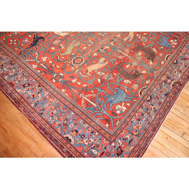 Red Early 20th Century Persian Mahal Animal Pictorial Rug - 8'6" x 13'5" For Sale - Image 8 of 11