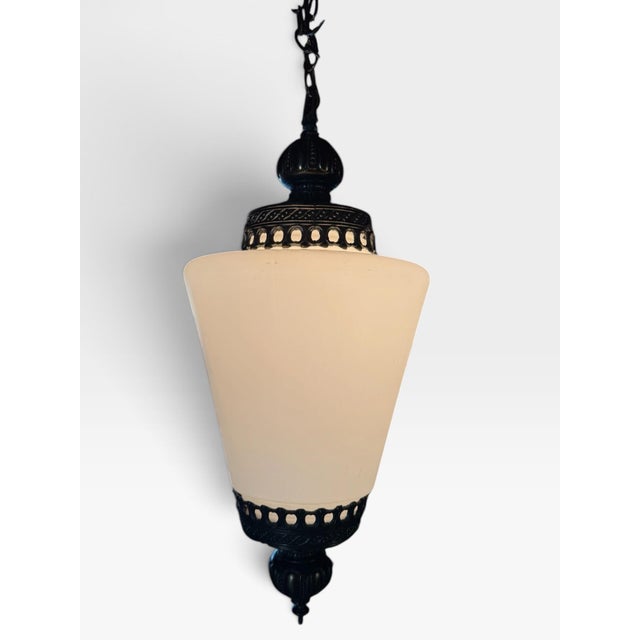 White Vintage Hollywood Regency Milk Glass & Antiqued Brass Plug-in Swag Lamp For Sale - Image 8 of 9