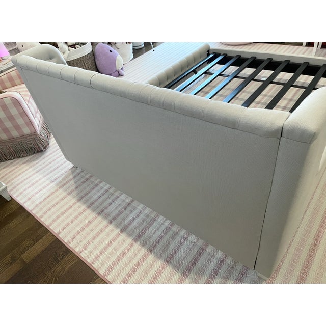Light Gray Restoration Hardware Devyn Gray Linen Tufted Wing Bed - Queen Size For Sale - Image 8 of 11