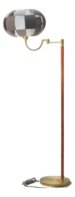 E.W.A. Swedish Modern, Leather, Brass, Floor Lamp, Sweden, 1950s