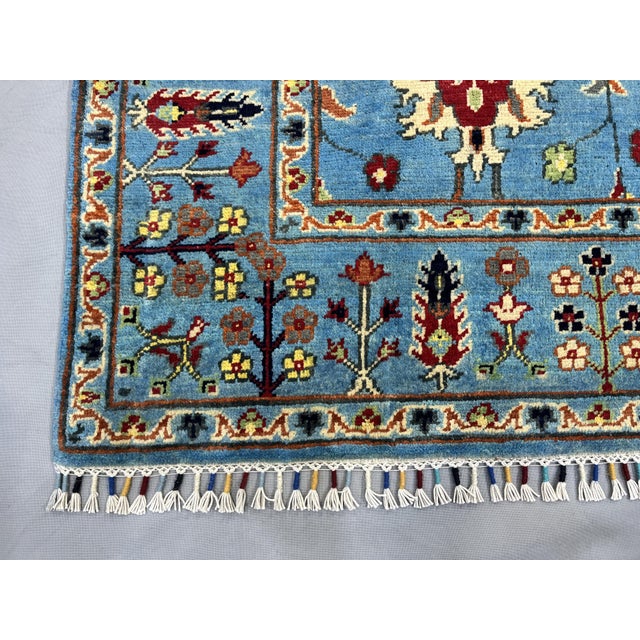 Sky Blue Persian Style Floral Area Rug With Botanical Border, 4'9" X 6'3" For Sale - Image 13 of 14