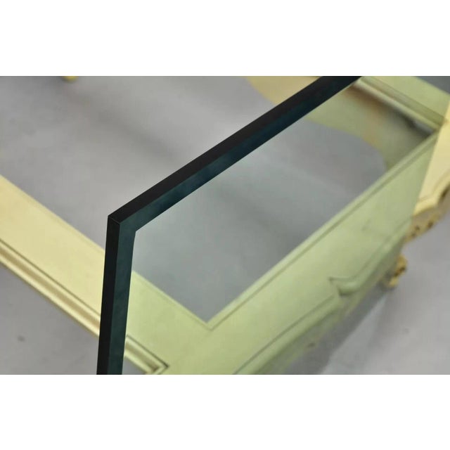 Wood Vintage French Provincial Style Beveled Glass Cream Painted Large Coffee Table For Sale - Image 7 of 12