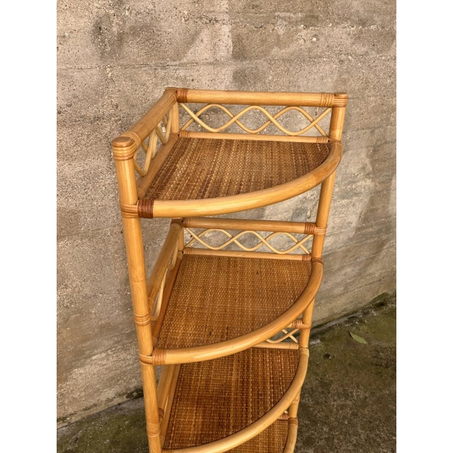 Wood Five-Shelf Corner Unit in Rattan and Bamboo, 1972 For Sale - Image 7 of 11
