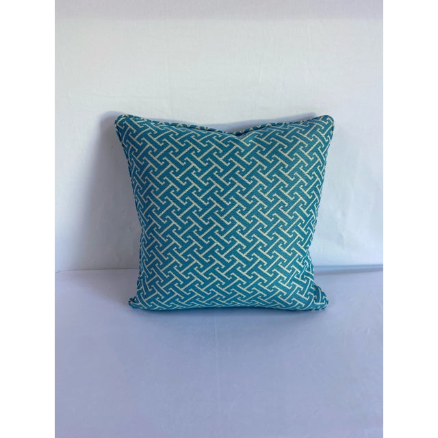 Early 21st Century Teal Geometric Acrylic Pillows- a Pair For Sale - Image 4 of 5