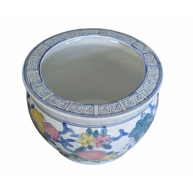 Chinoiserie Vintage Chinoiserie Porcelain Orchid Cachepot Fishbowl Planter For Sale - Image 3 of 7