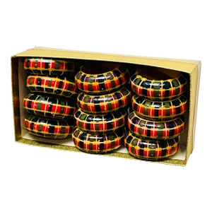 Vintage Tartan Ware Plaid Christmas Wood Napkin Rings Set of 12