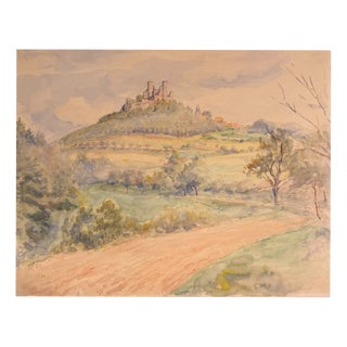 Heinrich Pforr, Hanstein Castle with the Village of Rimbach, Thuringia, 1936, Watercolor For Sale