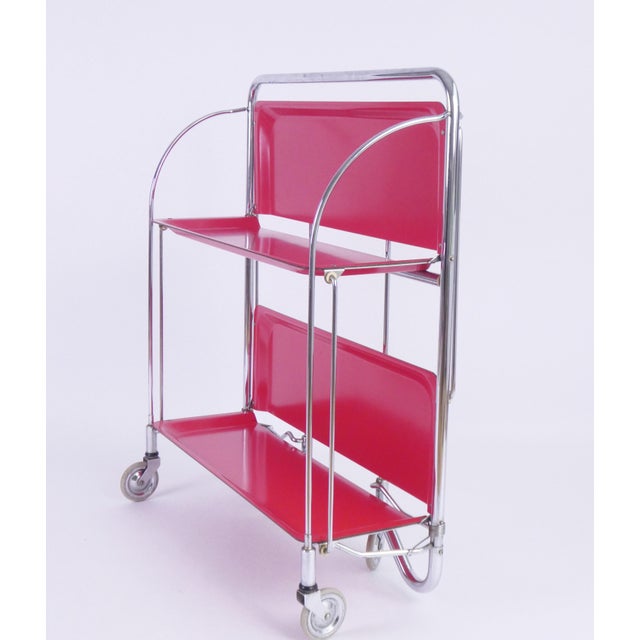 1960s Vintage Red Foldable Bar Cart in Chrome Metal, 1960s For Sale - Image 5 of 10