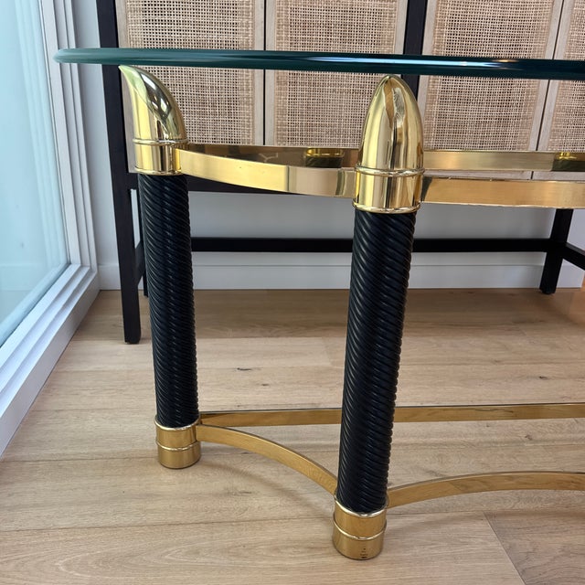 1970s Italian Brass and Glass Console Table With Faux Rope and Tusk Detail Attributed to Renato Zevi For Sale In New York - Image 6 of 12