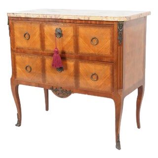 Late 19th Century French Louis Xv Marble Top Kingwood Marquetry Chest For Sale