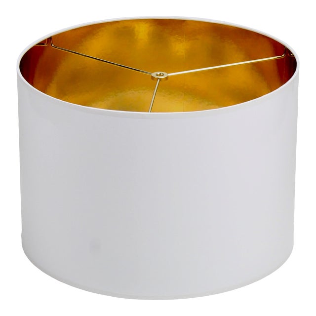 Large White High Gloss Drum Lamp Shade With Gold Lining Chairish