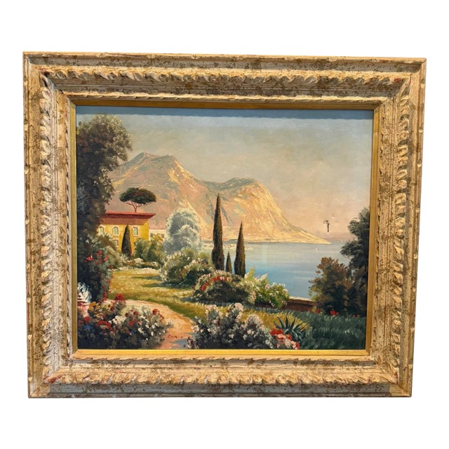 Italian Coastal Scene Oil on Canvas For Sale