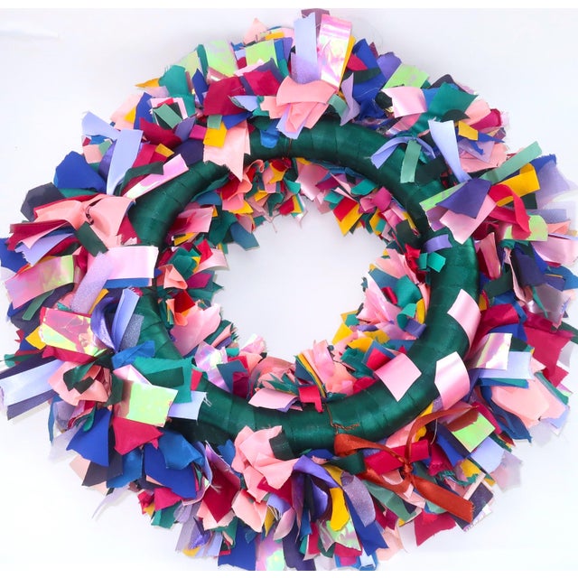 Light Pink Ribbon Christmas Holiday Wreath, 1980's For Sale - Image 8 of 10