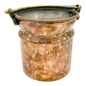 Vintage Hammered Copper Cachepot With Brass Swing Handle — Rustic European / English Country / Colonial Style
