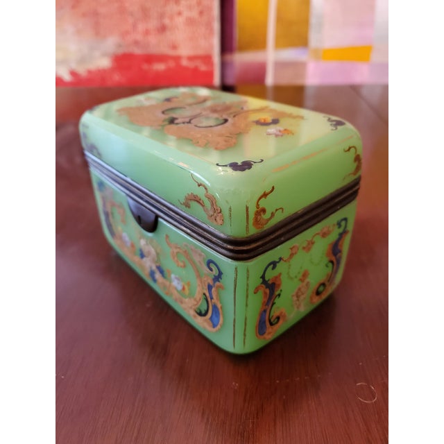 Mid 19th Century Mid 19th Century Antique Museum Quality Jade Color Opaline Jewelry Box Casket For Sale - Image 5 of 9