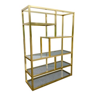 Hollywood Regency Gold and Glass Etagere/Shelving Unit For Sale