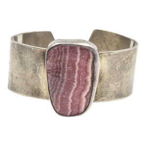 Late 20th Century Native American Sterling Silver and Rhodochrosite Cuff Bracelet