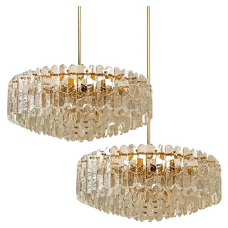 Gilt Brass & Glass Palazzo Pendant Light attributed to J. T. Kalmar for Kalmar, Austria, 1970s For Sale