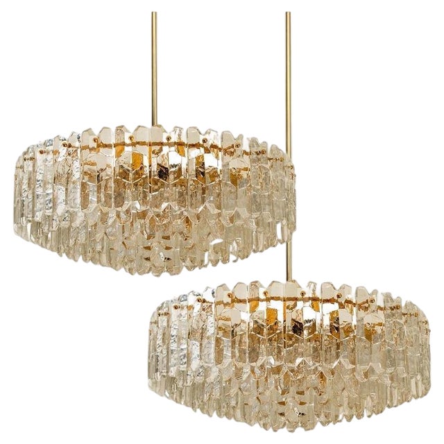 Gilt Brass & Glass Palazzo Pendant Light attributed to J. T. Kalmar for Kalmar, Austria, 1970s For Sale