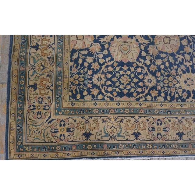 1880s Antique Navy Square Islimi Floral Finely Knotted Wool Persian Tabriz Rug For Sale - Image 4 of 9