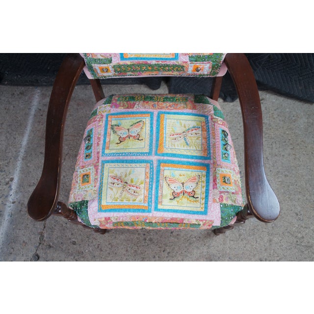 Antique Mahogany Quilted Velvet Butterfly Dragonfly Charm Armchair For Sale - Image 4 of 13