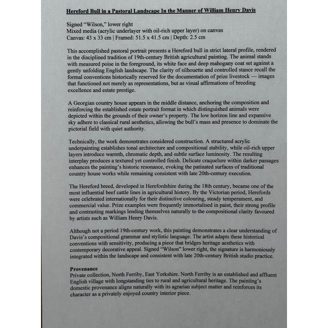 English Hereford Bull Oil Painting in the Manner of William Henry Davis – Framed British Pastoral Cattle Portrait For Sale - Image 18 of 18