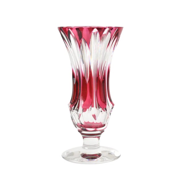 Hand-Cut Cranberry Glass Vase by Val Saint Lambert, 1950s For Sale