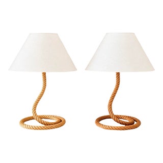 1970s Audoux Minet Sculptural Twisted Rope Table Lamps - A Pair For Sale
