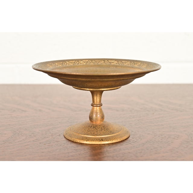 Tiffany Studios New York Bronze Doré Pedestal Bowl or Compote Dish With Decorative Border For Sale - Image 11 of 11