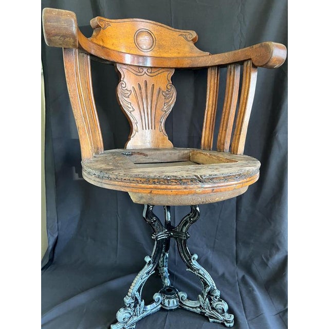 Brown Cast Iron and Oak Captains Chair For Sale - Image 8 of 13
