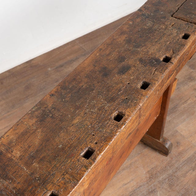 Early 20th Century Early 20th Century Rustic Narrow Carpenters Workbench Console Table For Sale - Image 5 of 15