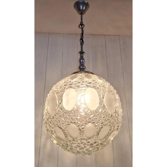 1970s Vintage Metal Ceiling Lamp with Round Clear Glass Relief Shade, 1970s For Sale - Image 5 of 7