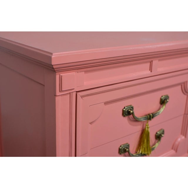 1970s Transitional Pair of Nightstands in Coral Pink - Newly Painted For Sale - Image 10 of 12