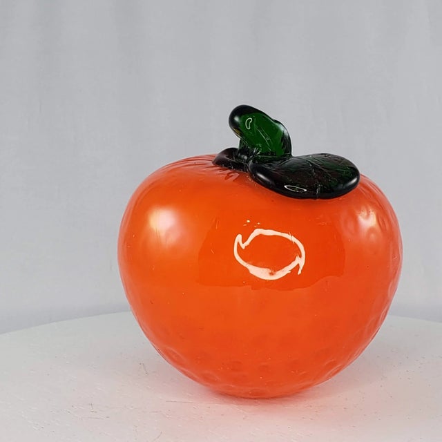 Art Glass Orange Citrus Fruit Fake Faux Home Decor Paperweight It is about 4" tall. It is a beautiful orange red color. It...