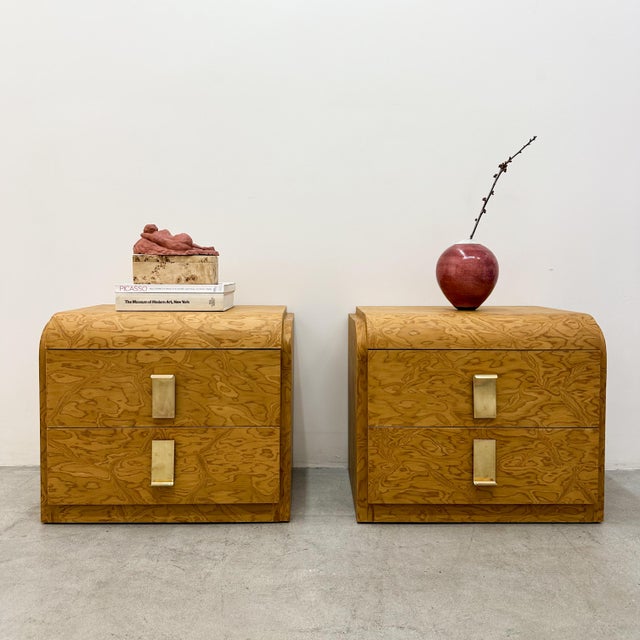 Mid-Century Modern Pair Vintage 1970s Mid-Century Modern Nightstands With Solid Brass Pulls For Sale - Image 3 of 14