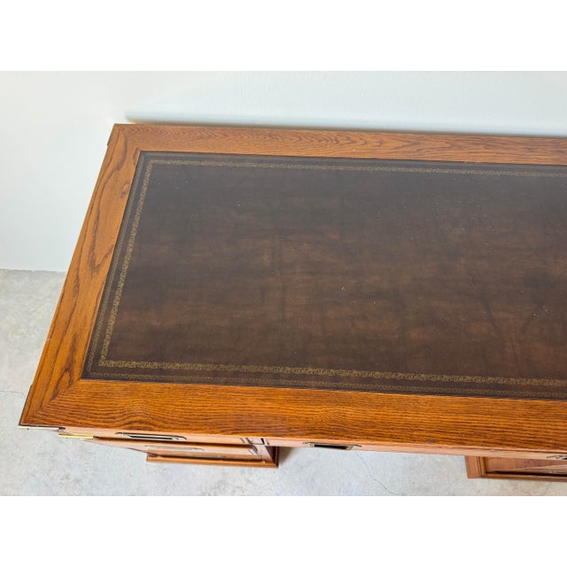 Wood 1970’s Hollywood Regency Military Campaign Style Executive Desk With Brass Hardware For Sale - Image 7 of 12